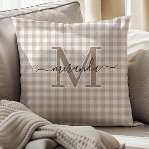 Kaschmirbraune Karo-Wurfkissen mit Monogramm Kissen