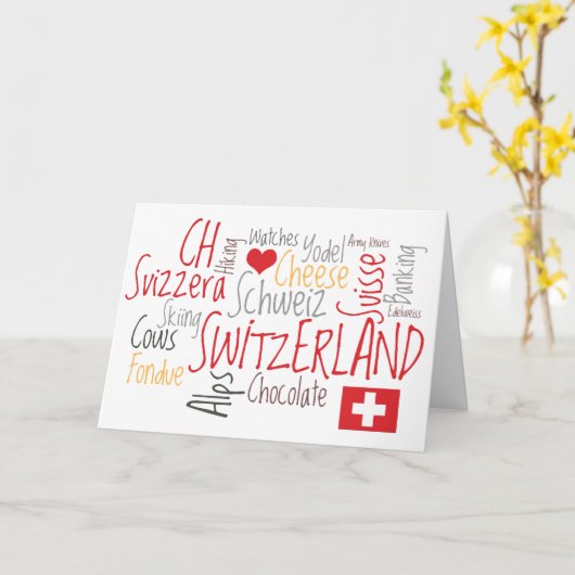 Käse Fondue Gruß aus der Schweiz Karte (Gelbe Blume)