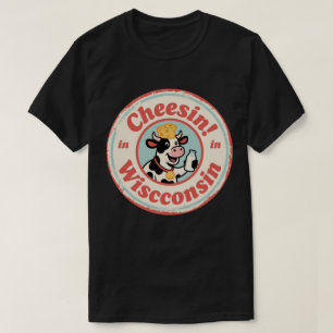 Käse" in Wisconsin_ Retro Milchkühe Kunstwerk T-Shirt