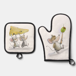 Käse (mit Oliven) Ofenhandschuh & Topflappen-Set