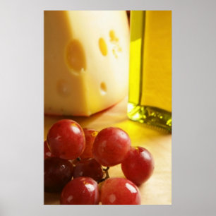 Käse, Olivenöl und Trauben Poster Drucke