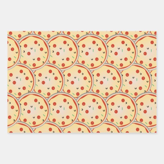 Käse Pizza Pepperoni Fleisch Pie Pattern Geschenkpapier Set (Vorderseite)
