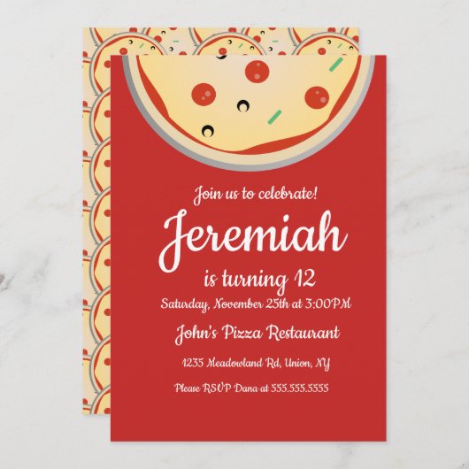 Käse Pizza Pie Toppings Restaurant Einladung (Vorne/Hinten)