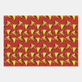 Käse Pizza Slices Pepperoni Fleisch Dots Red Gelb Geschenkpapier Set (Vorderseite 3)