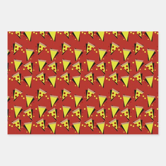 Käse Pizza Slices Pepperoni Fleisch Dots Red Gelb Geschenkpapier Set (Vorderseite 3)