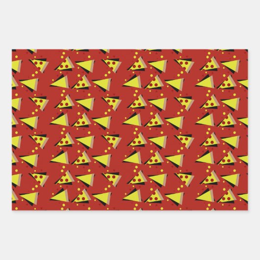 Käse Pizza Slices Pepperoni Fleisch Dots Red Gelb Geschenkpapier Set (Vorderseite)