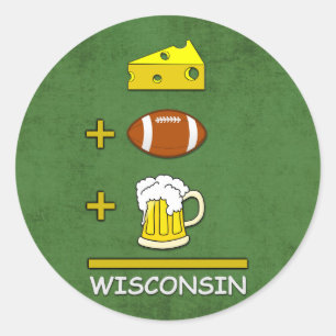 Käse und Fußball und Bier ist Wisconsin Funny Runder Aufkleber