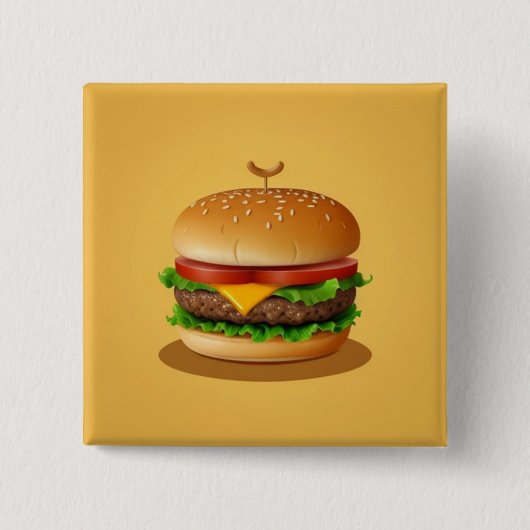 Käseburger mit gelbem Hintergrund Button (Vorderseite)