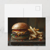 Käseburger- und Knoblauchfrittenmalerei Postkarte (Vorne/Hinten)