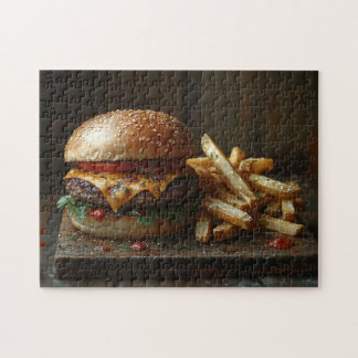 Käseburger- und Knoblauchfrittenmalerei Puzzle