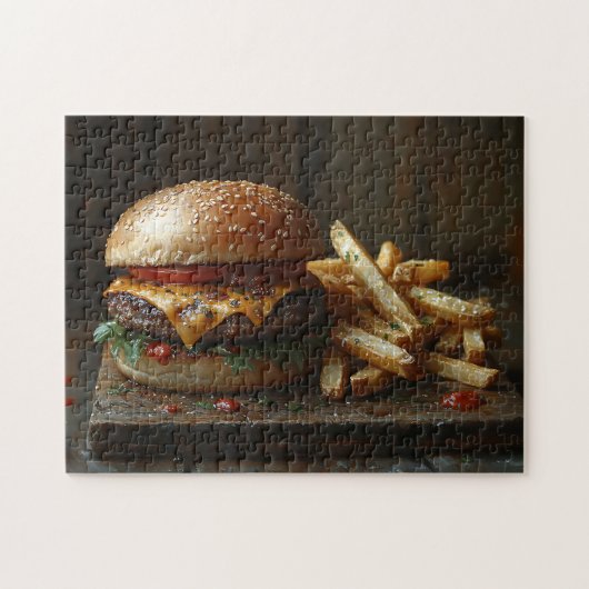 Käseburger- und Knoblauchfrittenmalerei Puzzle (Horizontal)