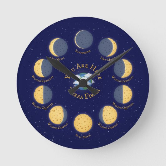 Käsemonden Whimsical Lunar Phases Chart Astronomie Runde Wanduhr (Vorderseite)