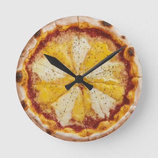 Käsepizza Runde Wanduhr (Vorderseite)