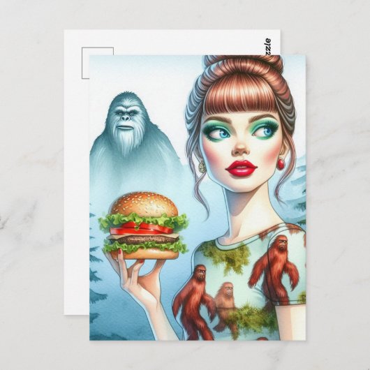 Käsermeister im Wald mit Sasquatch Postkarte (Vorne/Hinten)