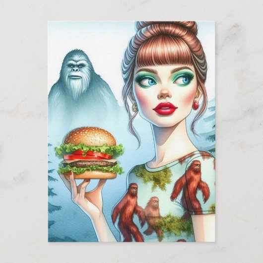 Käsermeister im Wald mit Sasquatch Postkarte (Vorderseite)