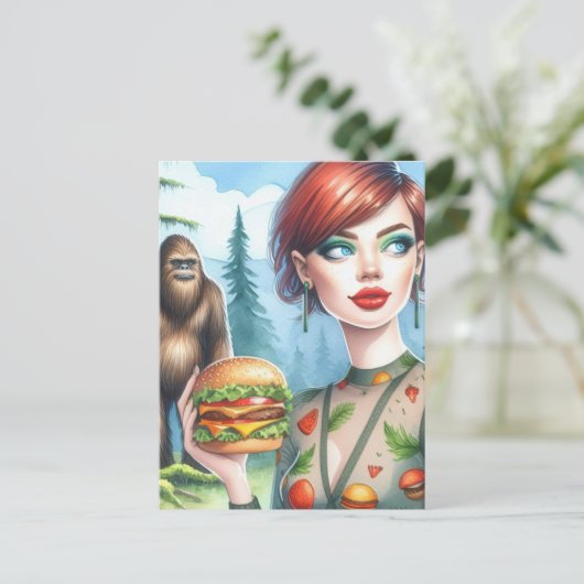 Käsermeister mit Sasquatch im Wald Postkarte (Stehend Vorderseite)