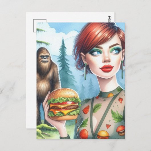 Käsermeister mit Sasquatch im Wald Postkarte (Vorne/Hinten)