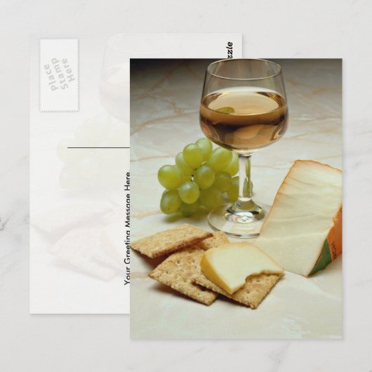 Käsesorten, Cracker und Weinglas Postkarte (Vorne/Hinten)