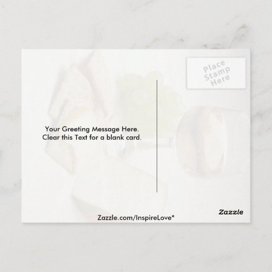 Käsesorten, Cracker und Weinglas Postkarte (Rückseite)