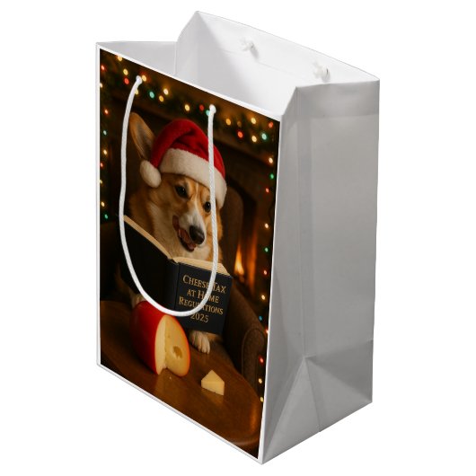 Käsesteuer Weihnachtsgeschenk - Corgi Mittlere Geschenktüte (Rückseite Schrägansicht)