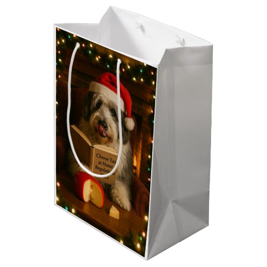 Käsesteuer Weihnachtsgeschenk Old English Sheepdog Mittlere Geschenktüte (Rückseite Schrägansicht)