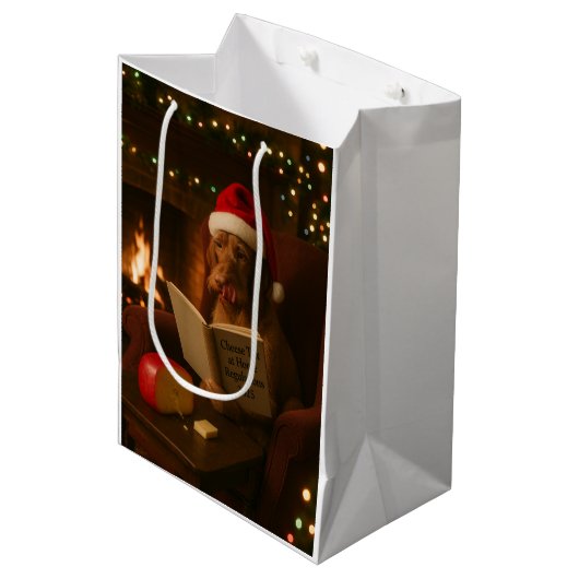 Käsesteuer Weihnachtsgeschenk Wire Hair Vizsla Mittlere Geschenktüte (Vorderseite Schrägansicht)