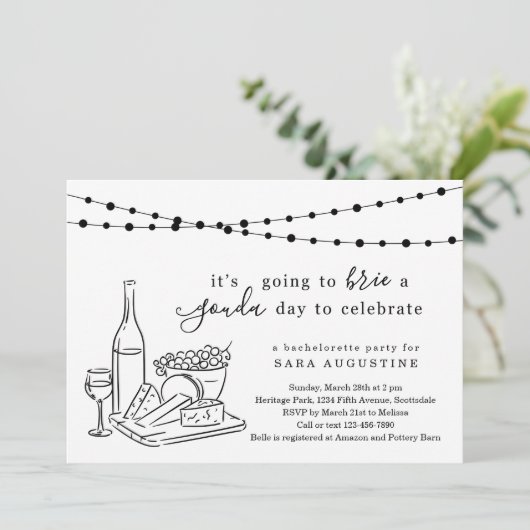 Käsethema Junggeselinnen-Abschied Einladung (Stehend Vorderseite)