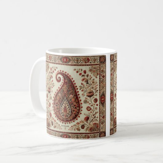 Kashmiri Badaam Motif Stickerei Design Kaffeetasse (Vorderseite Links)
