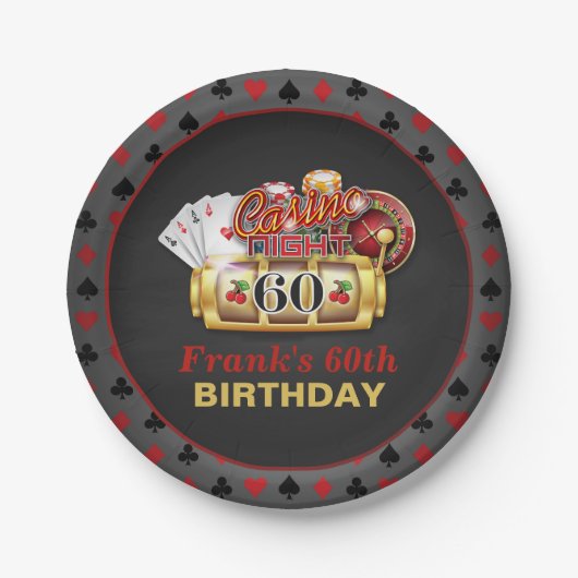 Kasino-Geburtstags-Platte - 60. Geburtstag Pappteller (Vorderseite)
