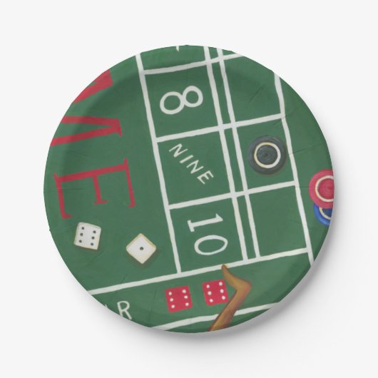 Kasino scheißt Tabelle mit Chips und Würfeln Pappteller (Vorderseite)