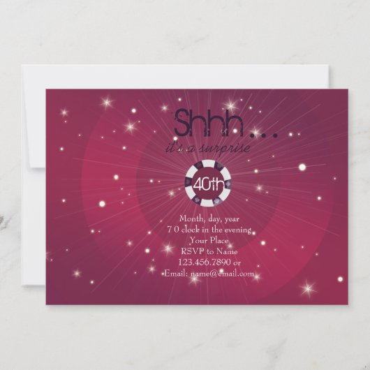 Kasinoartüberraschungs-Geburtstagseinladung Einladung (Rückseite)