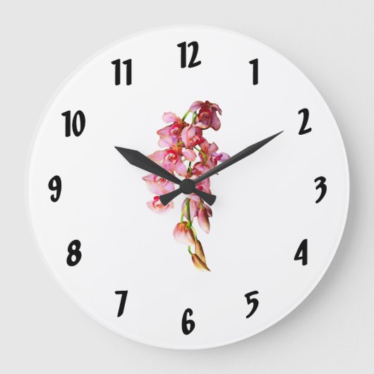 Kaskade der rosa Orchideen Große Wanduhr (Vorderseite)