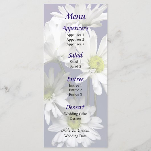 Kaskade des "White Daisies Wedding Menu" Menükarte (Vorderseite)
