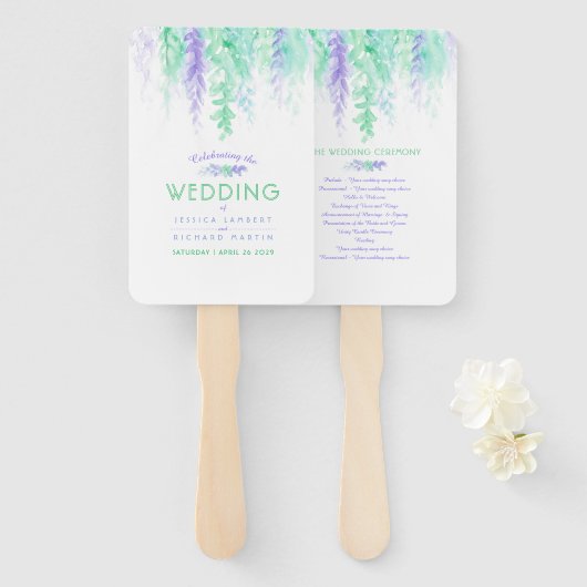 Kaskade-Programm-Fans für Hochzeiten lila grüner B Fächer (Vorne und Hinten)