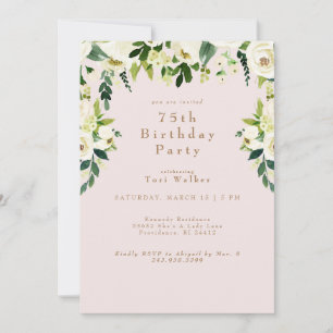 Kaskade White Floral Blush Geburtstagsparty Einladung