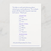 Kaskadenmenü für Hochzeiten mit blauer Blume Begleitkarte (Rückseite)