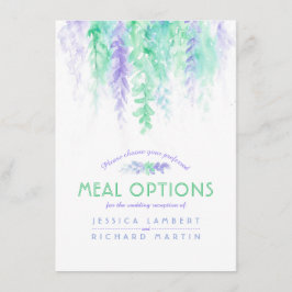 Kaskadenmenü für Hochzeiten mit grüner Blume Begleitkarte