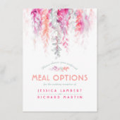 Kaskadenspeisen mit Hochzeitskorallenrosa Blume Begleitkarte (Vorderseite)
