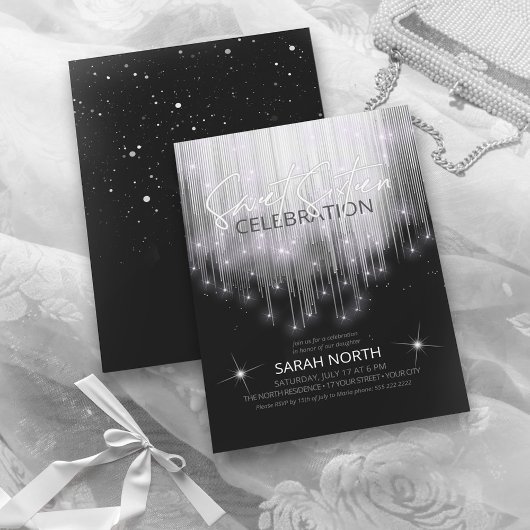 Kaskadierbeleuchtung Sweet 16 Black and White ID79 Einladung