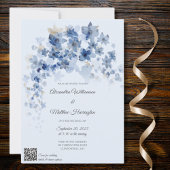 Kaskadieren blauer Blumen QR Code Hochzeit Einladung