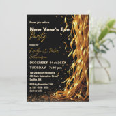 Kaskadieren von Golden Streamers Silvester-Party Einladung (Stehend Vorderseite)