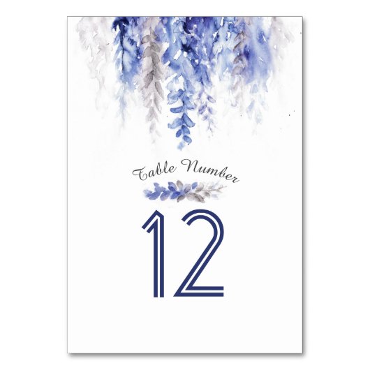 Kaskadierende Blätter graublaue Aquarellfarben Tis Tischnummer (Rückseite)