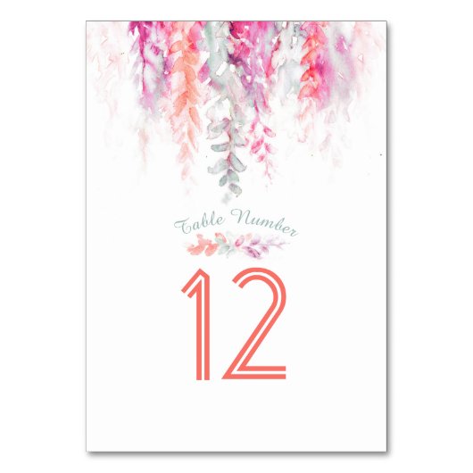 Kaskadierende Blume Koralle rosa grüne Wasserfarbe Tischnummer (Rückseite)