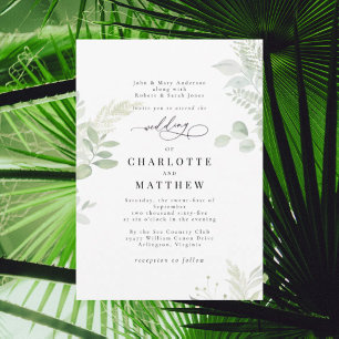 Kaskadierende botanische Aquarell-Grün-Hochzeit Einladung