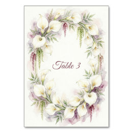 Kaskadierende Calla-Hochzeitstisch-Nummernschild Tischnummer