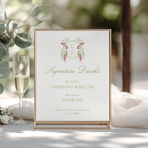 Kaskadierende florale Monogramm-Hochzeitssignature Poster