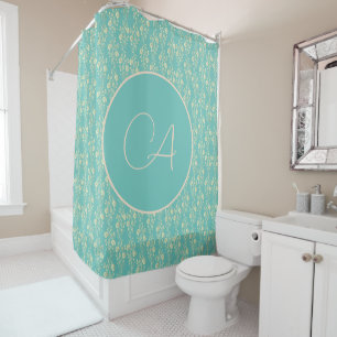 Kaskadierende Gold-Blume für Aquamarine Monogramme Duschvorhang
