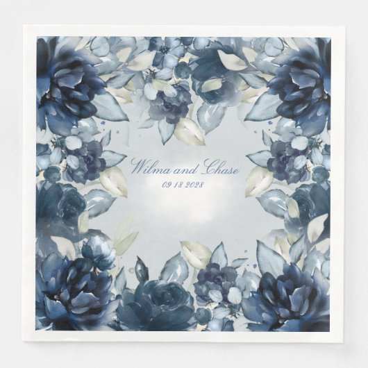 Kaskadierende Hochzeiten von Navy-Peonies Serviette (Vorderseite)