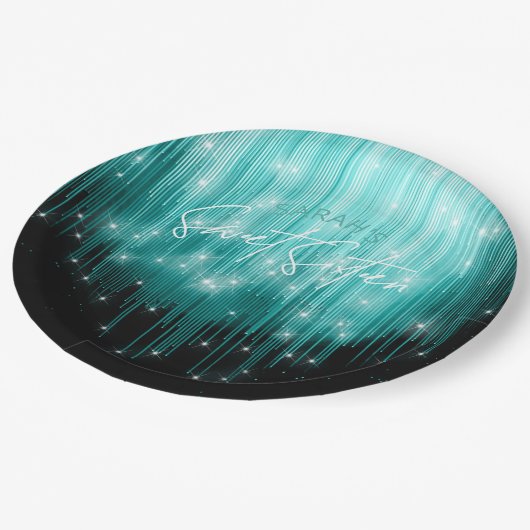 Kaskadierende Leuchten Sweet 16 Aquamarin ID790 Pappteller (Schrägansicht)