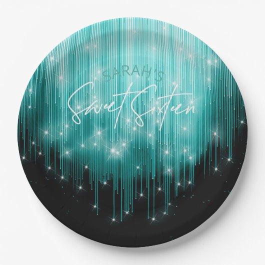 Kaskadierende Leuchten Sweet 16 Aquamarin ID790 Pappteller (Vorderseite)